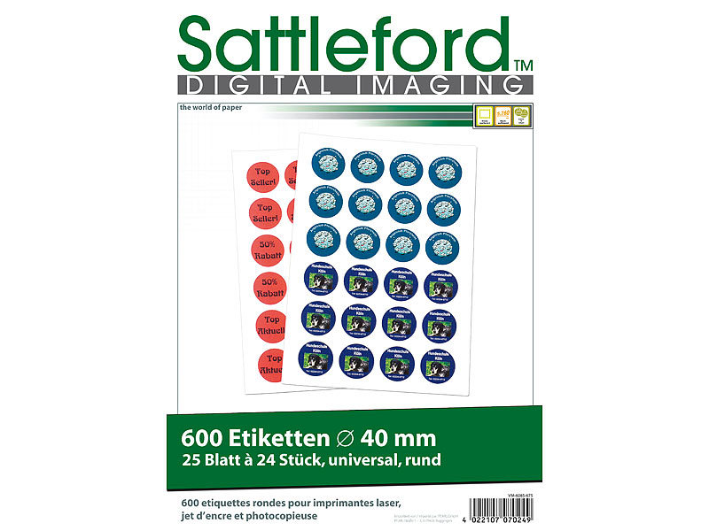 Sattleford 600 Etiketten Rund 40 Mm Fur Laser Inkjet